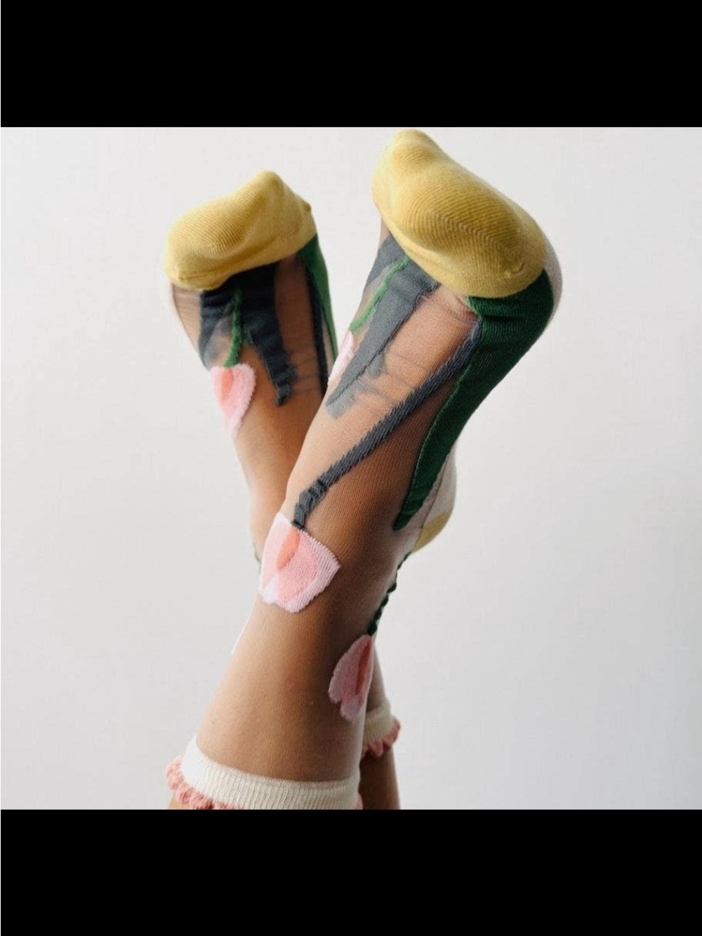 Sockette Sheer Tulip Transparent Novelty Ankle Socks in Yellow, Green, Pink.